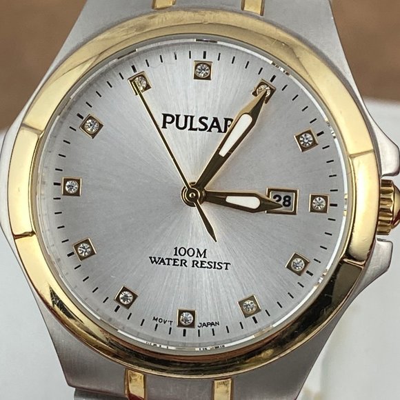 Pulsar Watch 2 Tone Gold and Stainless Steel silverish dial with Crystals - Picture 2 of 6